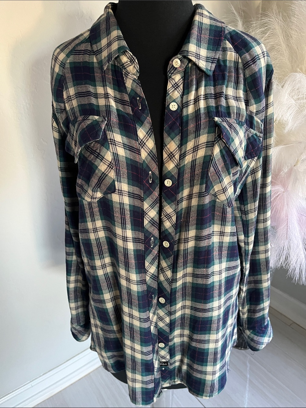 Rails Men's Green and Cream Plaid Button-Down Shirt